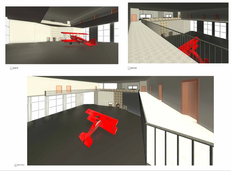 Interior BIM views of an aircraft hangar