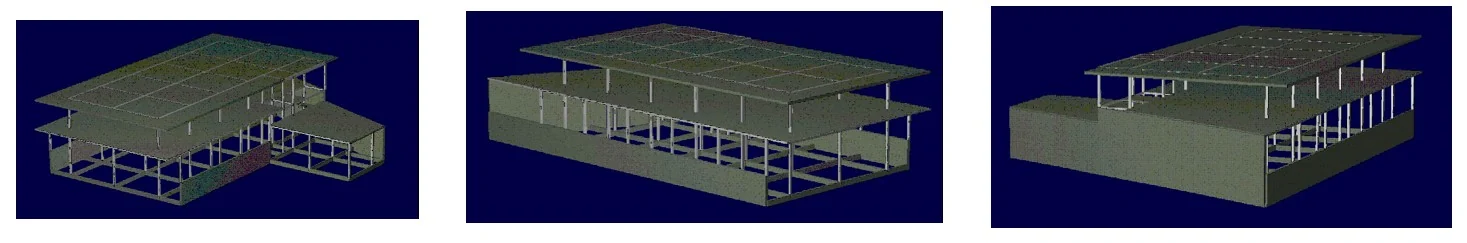 Structural model views of the karting pit-lane complex