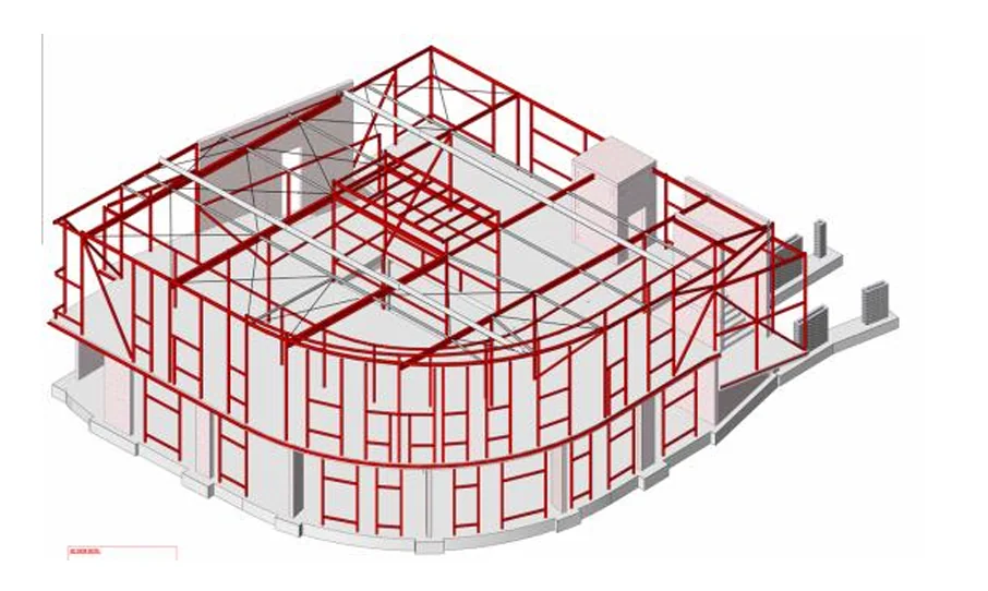 Curved commercial structural-steel framing model