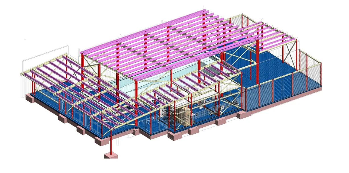 Structural-steel framing model representative of STE Engineering estimating work