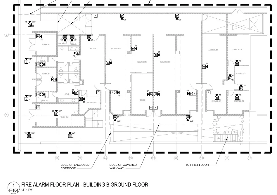 Fire-alarm floor plan reviewed for a specialist quantity take-off